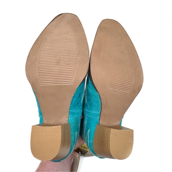 Roper Rowdy Western Booties Turquoise Leather Embroidered Ankle Boot Size 6.5 - Picture 8 of 9
